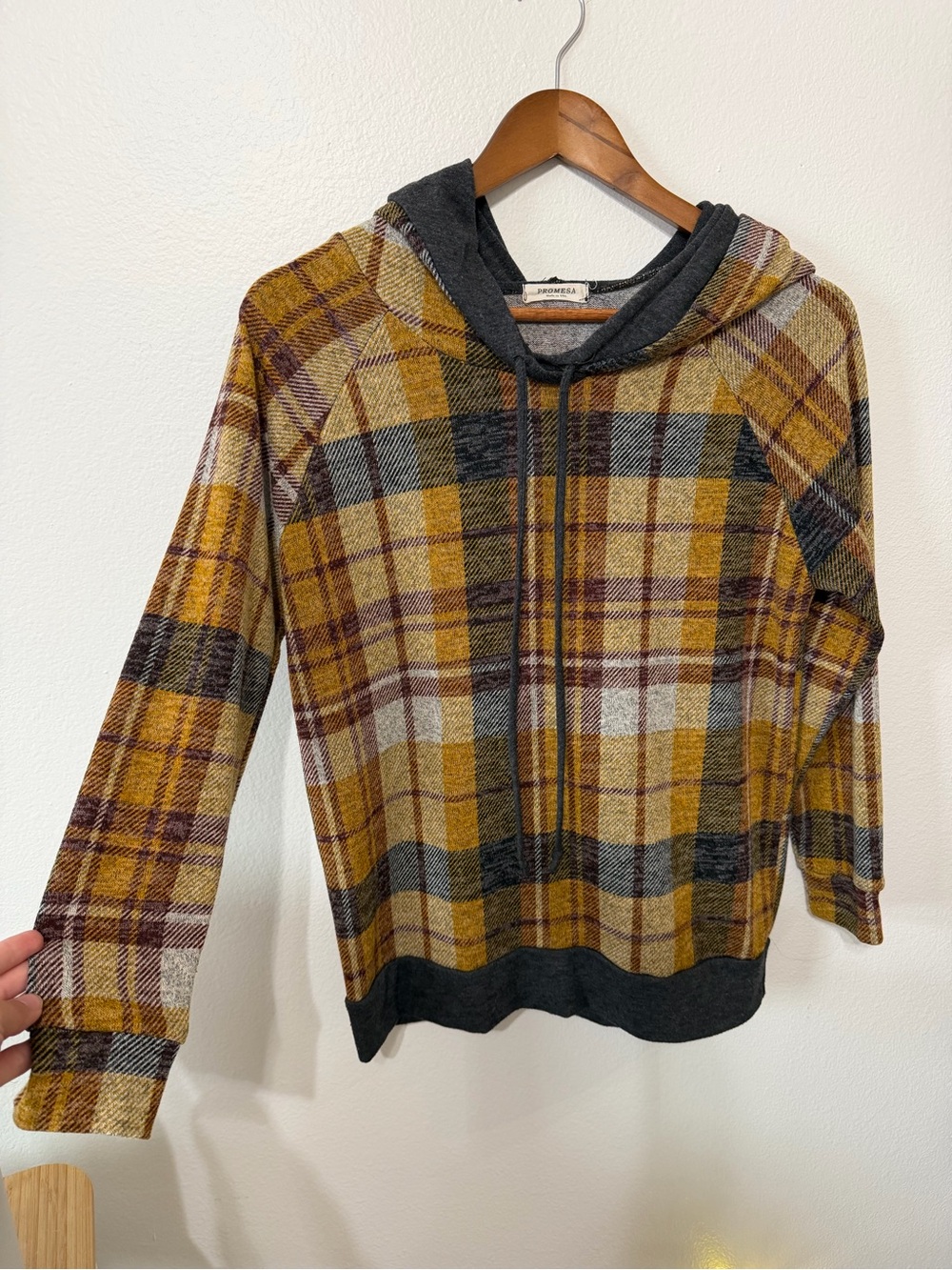 Promesa Plaid Hoodie Sweater - Mustard, Charcoal, Brown